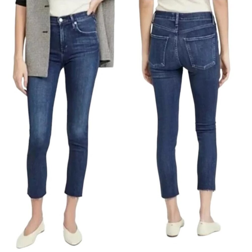 AGOLDE Sophie Skinny Jeans, Blue High Rise Crop Frayed Hem Pockets Casual, 25